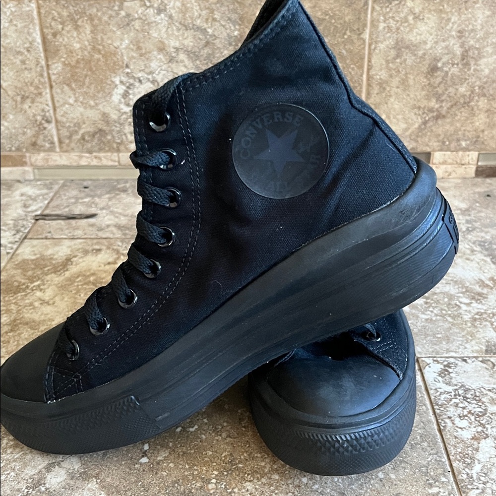 Converse All Star Platform All-Black Canvas Sneakers . Women’s Size 10. - Picture 7 of 8